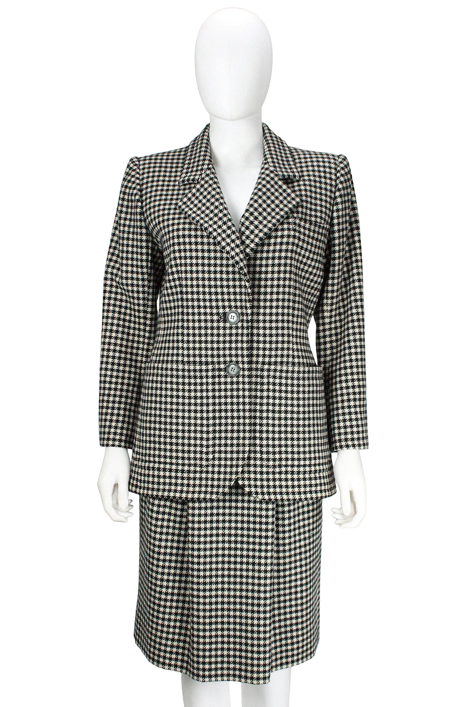 YVES SAINT LAURENT 1980s Rive Gauche Houndstooth Skirt Suit