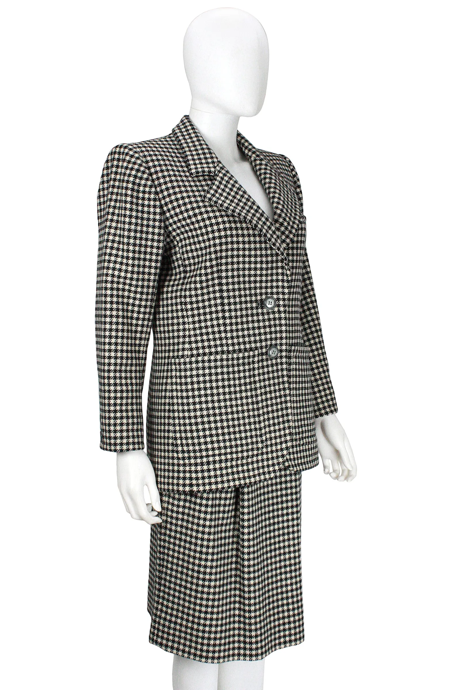 YVES SAINT LAURENT 1980s Rive Gauche Houndstooth Skirt Suit