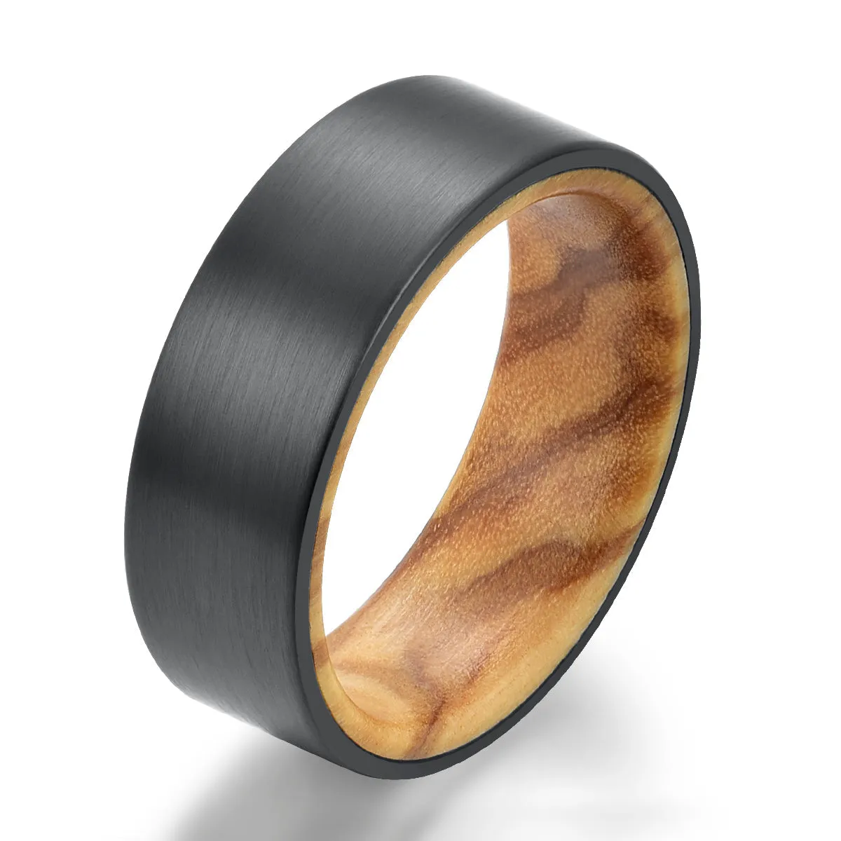 Zirconium Olive Wood Men's Wedding Band 8MM