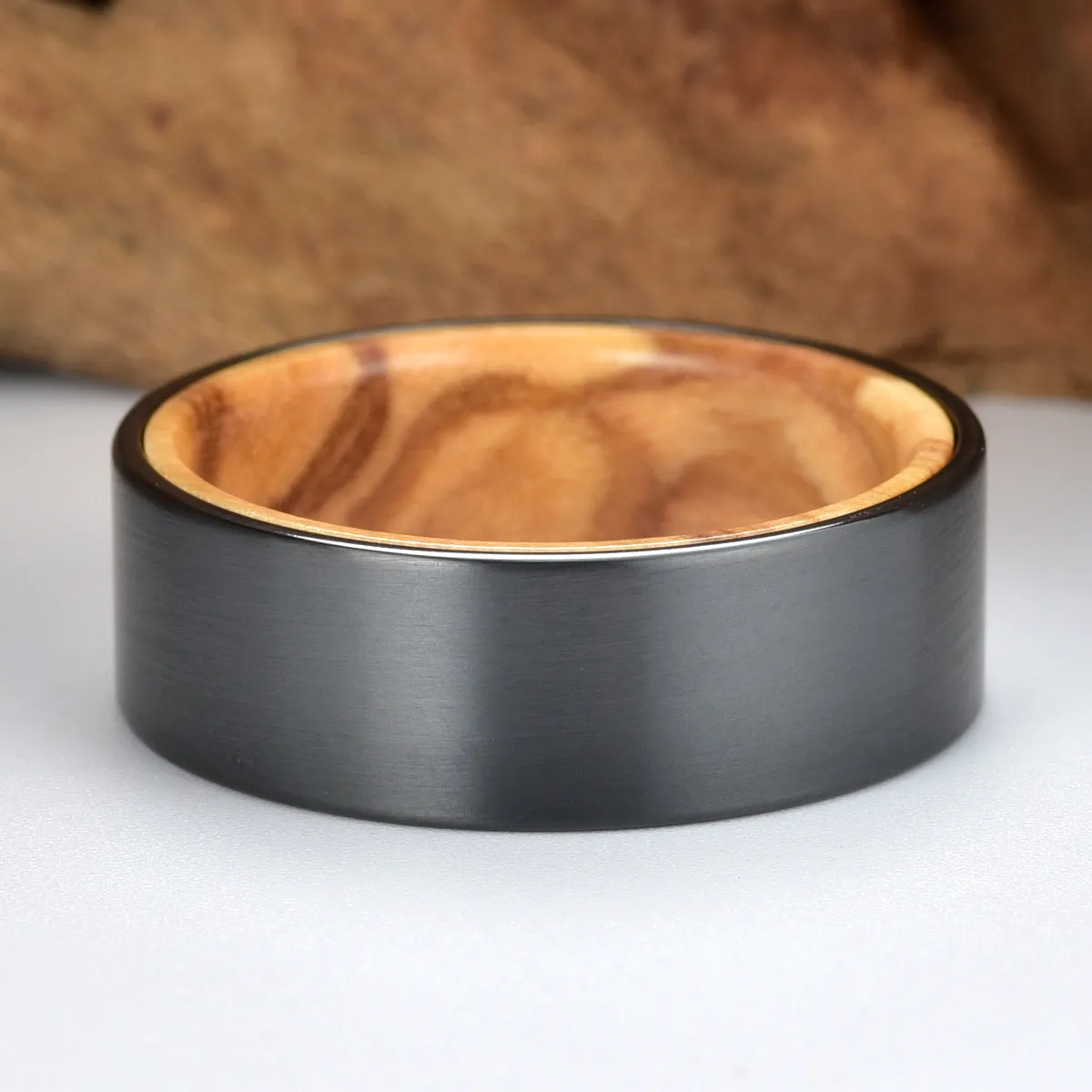 Zirconium Olive Wood Men's Wedding Band 8MM