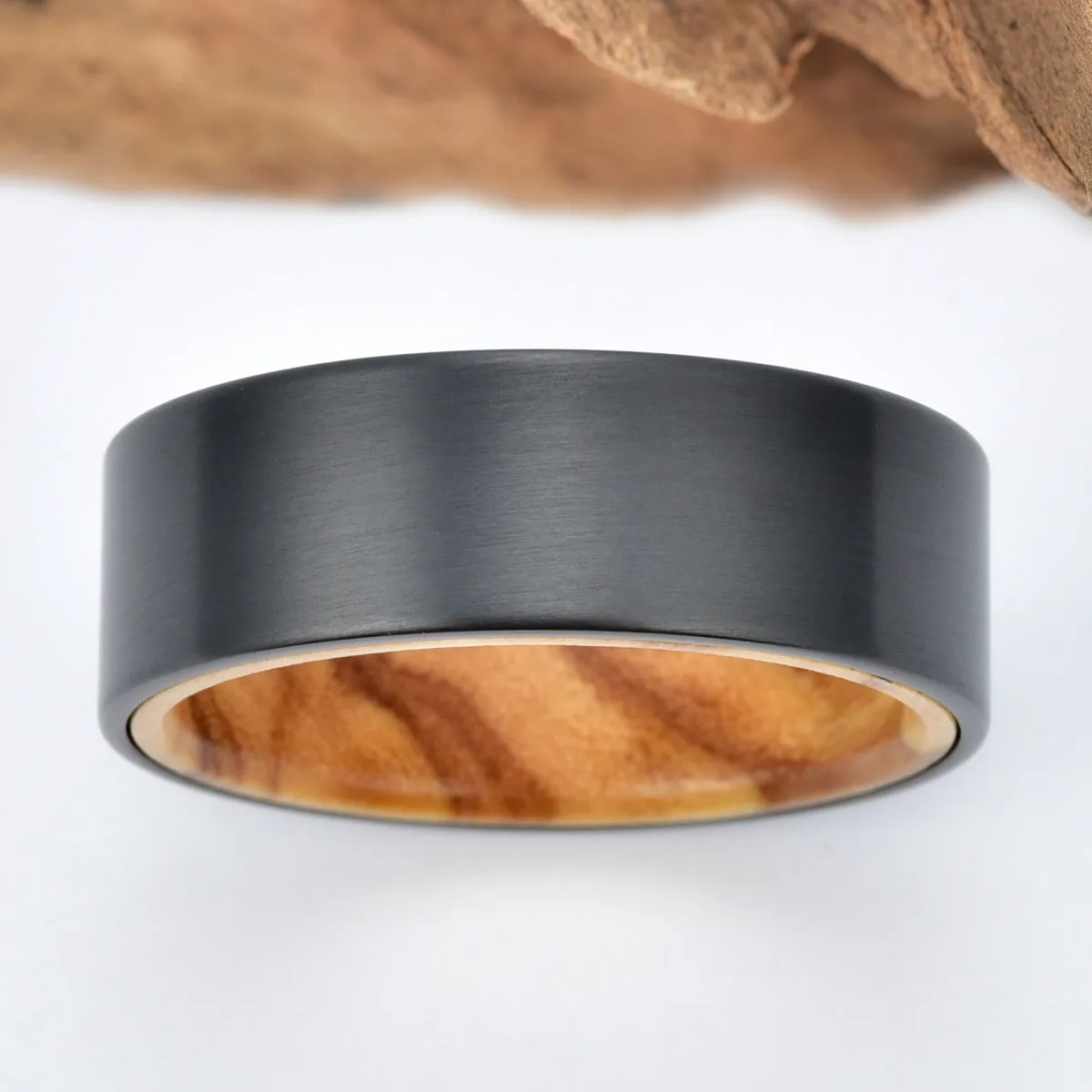 Zirconium Olive Wood Men's Wedding Band 8MM