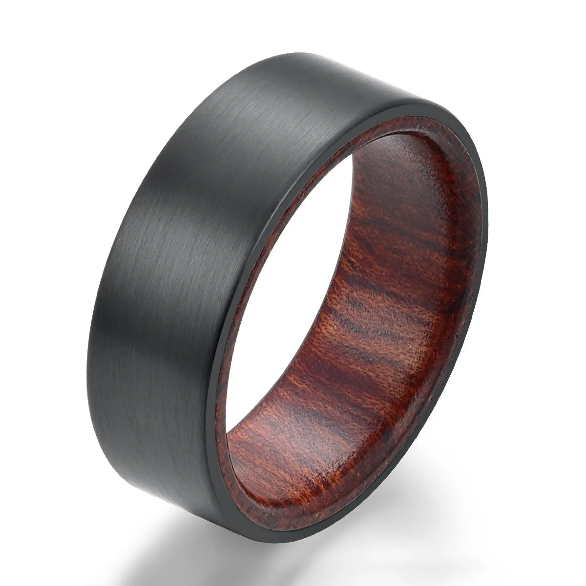 Zirconium Rose Wood Men's Wedding Band 8MM
